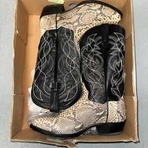 Dan Post white python snakeskin and Black Heeled Boots